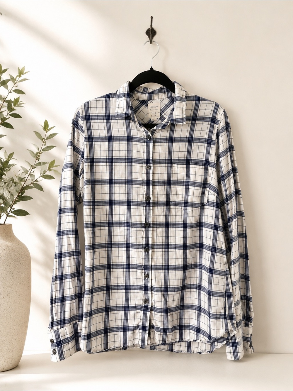 J.Crew Perfect Fit Navy Plaid Cotton Shirt M